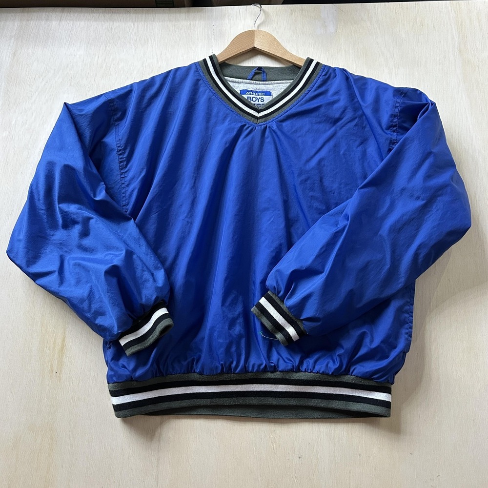 Vintage Athletic Works Jacket‎ Boys XL 18 Blue Pullover Lined V Neck Windbreaker
